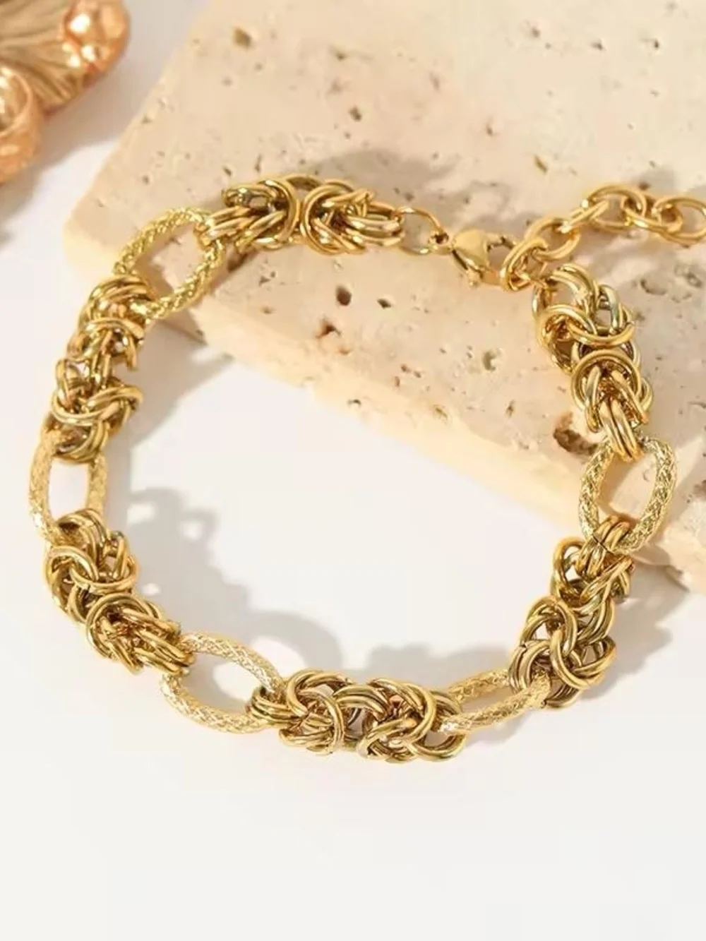 Textured Gold Braided Link Bracelet - Picture 1 of 4